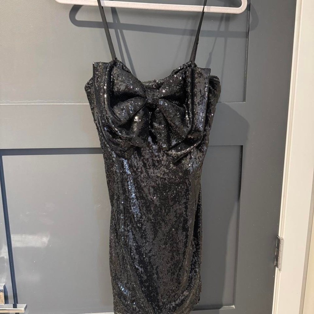 Ronny Kobo Black Sequin Bow Front Mini Dress Sleeveless Cocktail Size S